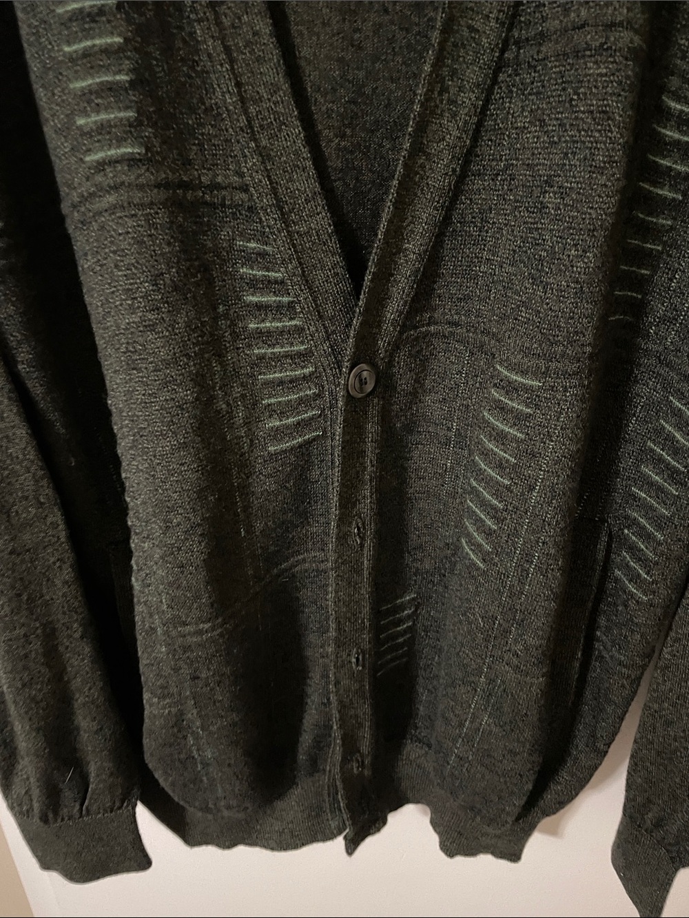 Vintage Cooper Wool Blend Grey With Green Detail Cardigan Sweater Size M - Picture 3 of 7